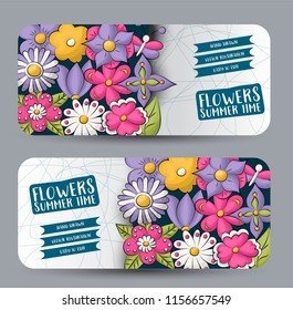 A set of floral horizontal banners. Spring and summer concept cards. Vector illustration.