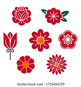 Set of floral icon in flat design. vector.