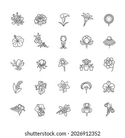 Set of floral icon in flat design. Thin line style