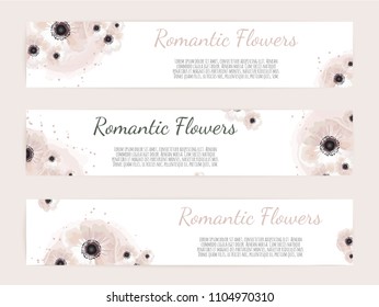 set of floral labels. Frame border with copy space