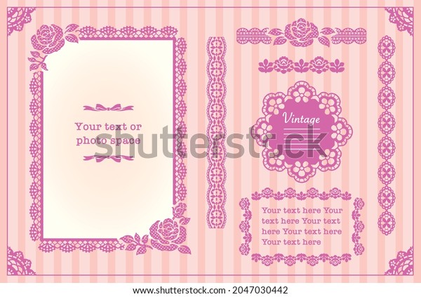 Set of floral lace frames, deviders, ribbon\
borders. Vector\
illustration.