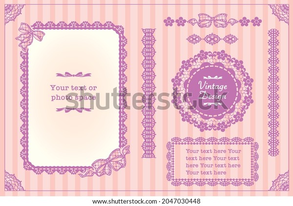 Set of floral lace frames, deviders, ribbon\
borders. Vector\
illustration.