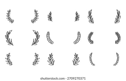 set of floral laurel wreath element