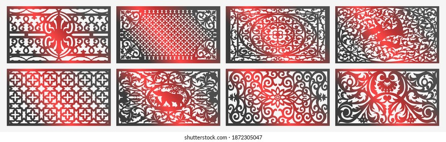 Set of floral layouts for decorative panels for CNC laser cutting plywood 