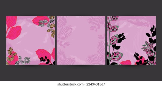 set of floral leaf colorful vector backgrounds in pink color. template for Instagram social media post, sale discount banner. suitable for woman's day, mother's day, valentine day celebration