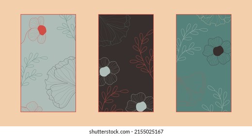 set of floral line art posters, luxury template collection for social