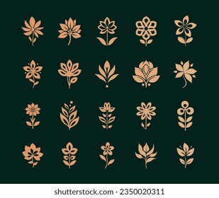 Set of floral Logo Collection. Flower and green leaves Logos collection vector illustration collection. herbs, herbaceous flowering plants, blooming flowers, subshrubs 