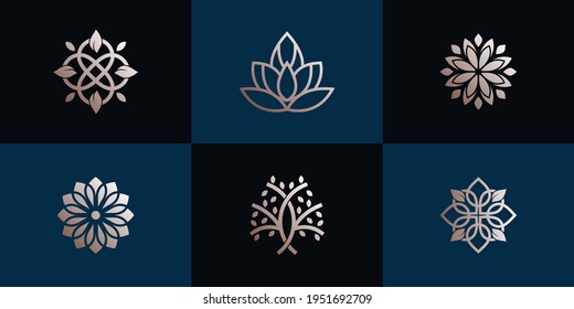 Conjunto de logotipo floral de color dorado. Plantilla de logotipo Vector Premium