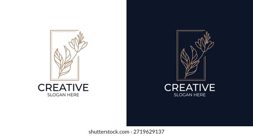 Conjunto de logotipos florales en estilo lineal