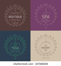 Set of Floral logos template for Beauty salon, Spa center, boutique, cosmetician shop, yoga or fitness class. Elegant vector logotypes