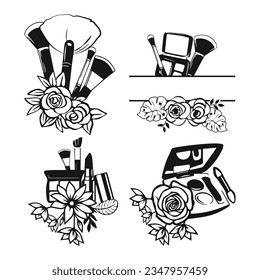 Set of floral makeup clipart template, suitable for makeup artist or beauty blogger logo