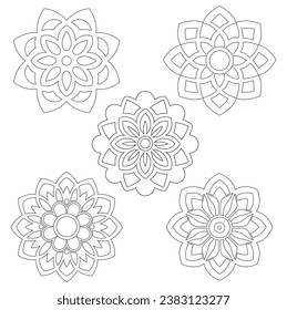 set of Floral mandal outlines in the of style on white background