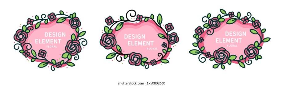 Conjunto de elementos gráficos florales modernos. Ilustración vectorial del estilo de la flor rosa. Plantilla para el diseño de un banner, tarjeta de saludo, volante.