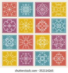 Set of floral monogram design. Line art elements. Vector illustration