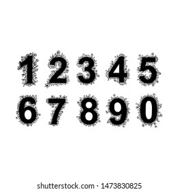 Set of floral numbers from 1 to 9 with flowers, leaves and herbal details. Black and white elegant graphic design elements for stickers, scrapbook, birthday greeting cards, invitations, poster, web
