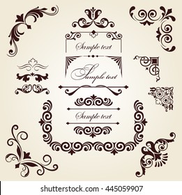 Set of floral ornament, set of corner floral ornament, floral elements