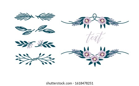 Set of floral ornament elements for wedding invitation, card, letter etc.