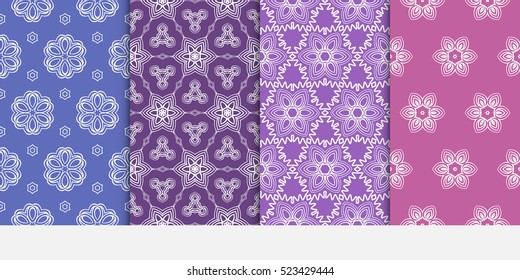 Set of Floral ornament. seamless geometric pattern. Vector illustration. For fashion design, wallpaper, invitation. purple, pink Color