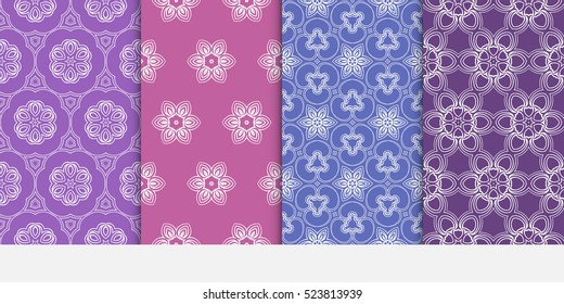 Set of Floral ornament. seamless geometric pattern. Vector illustration. For fashion design, wallpaper, invitation. purple, pink Color