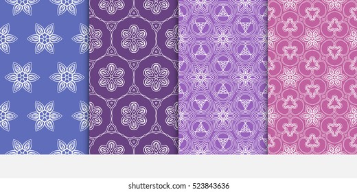 Set of Floral ornament. seamless geometric pattern. Vector illustration. For fashion design, wallpaper, invitation. purple, pink Color