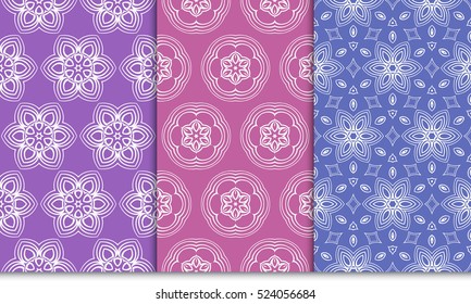 Set of Floral ornament. seamless geometric pattern. Vector illustration. For fashion design, wallpaper, invitation. purple, pink Color