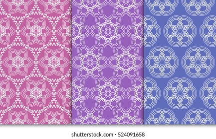 Set of Floral ornament. seamless geometric pattern. Vector illustration. For fashion design, wallpaper, invitation. purple, pink Color