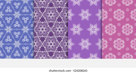 Set of Floral ornament. seamless geometric pattern. Vector illustration. For fashion design, wallpaper, invitation. purple, pink Color