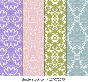 Set Of Floral Ornament. Seamless Vector Pattern. Interior Decoration, Wallpaper, Invitation, Fashion Design