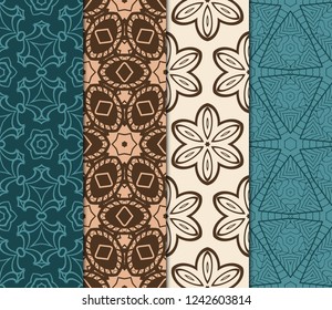 Set Of Floral Ornament. Seamless Vector Pattern. Interior Decoration, Wallpaper, Invitation, Fashion Design