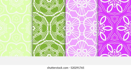 set of floral ornament. seamless vector pattern. purple, green color. interior decoration, wallpaper, invitation, fashion design.