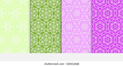 set of floral ornament. seamless vector pattern. purple, green color. interior decoration, wallpaper, invitation, fashion design.