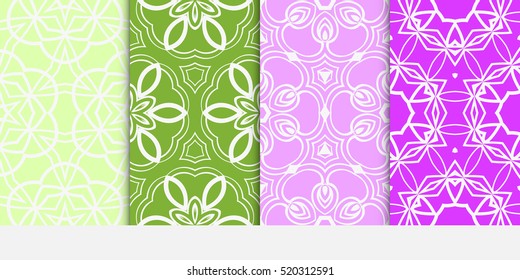 set of floral ornament. seamless vector pattern. purple, green color. interior decoration, wallpaper, invitation, fashion design.