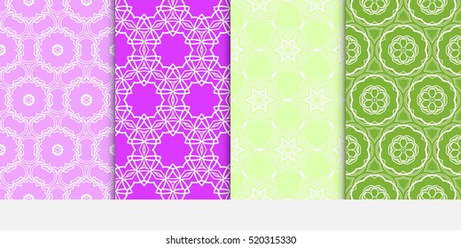 set of floral ornament. seamless vector pattern. purple, green color. interior decoration, wallpaper, invitation, fashion design.