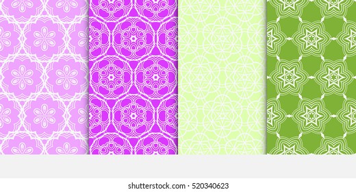 set of floral ornament. seamless vector pattern. purple, green color. interior decoration, wallpaper, invitation, fashion design.