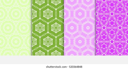 set of floral ornament. seamless vector pattern. purple, green color. interior decoration, wallpaper, invitation, fashion design.