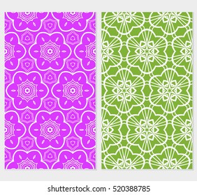 set of floral ornament. seamless vector pattern. purple, green color. interior decoration, wallpaper, invitation, fashion design.