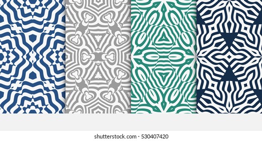 set of floral ornament. seamless vector pattern. interior decoration, wallpaper, presentation, fashion design. green, blue, grey color