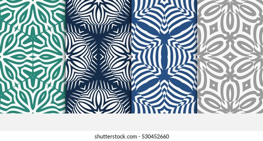 set of floral ornament. seamless vector pattern. interior decoration, wallpaper, presentation, fashion design. green, blue, grey color