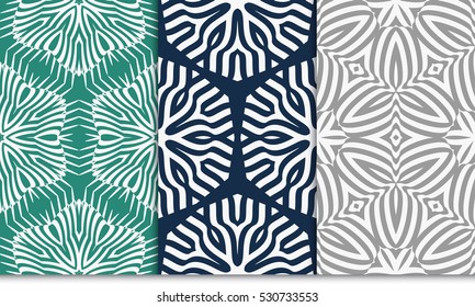 set of floral ornament. seamless vector pattern. interior decoration, wallpaper, presentation, fashion design. green, blue, grey color