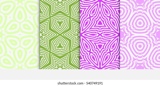 set of floral ornament. seamless vector pattern. purple, green color. interior decoration, wallpaper, invitation, fashion design