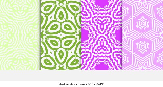 set of floral ornament. seamless vector pattern. purple, green color. interior decoration, wallpaper, invitation, fashion design