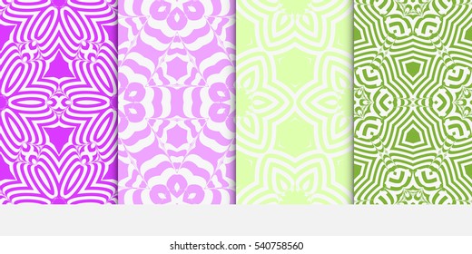 set of floral ornament. seamless vector pattern. purple, green color. interior decoration, wallpaper, invitation, fashion design