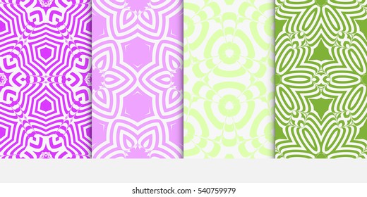 set of floral ornament. seamless vector pattern. purple, green color. interior decoration, wallpaper, invitation, fashion design