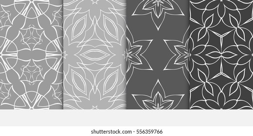 set of floral ornament. seamless vector pattern. interior decoration, wallpaper, invitation, fashion design. grey color.