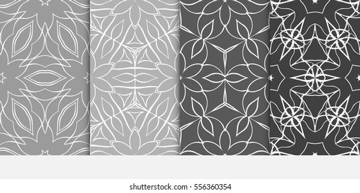set of floral ornament. seamless vector pattern. interior decoration, wallpaper, invitation, fashion design. grey color.