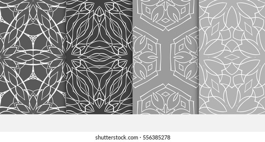 set of floral ornament. seamless vector pattern. interior decoration, wallpaper, invitation, fashion design. grey color.
