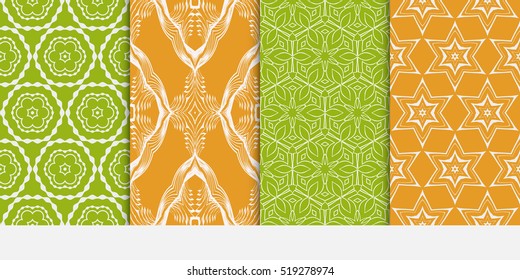 set of floral ornament for your greeting cards. green, orange color. vector illustration.