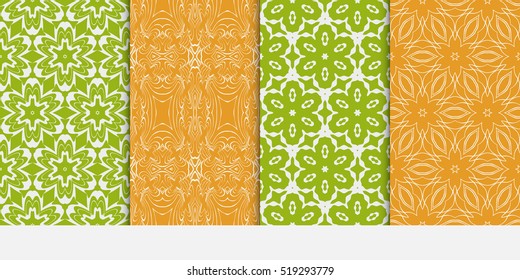 set of floral ornament for your greeting cards. green, orange color. vector illustration.