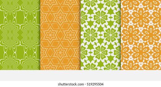 set of floral ornament for your greeting cards. green, orange color. vector illustration.