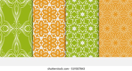 set of floral ornament for your greeting cards. green, orange color. vector illustration.